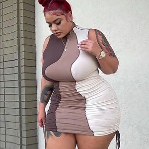 “Seam What You Say Mini Dress” - Brown/Combo ; Fashion Nova